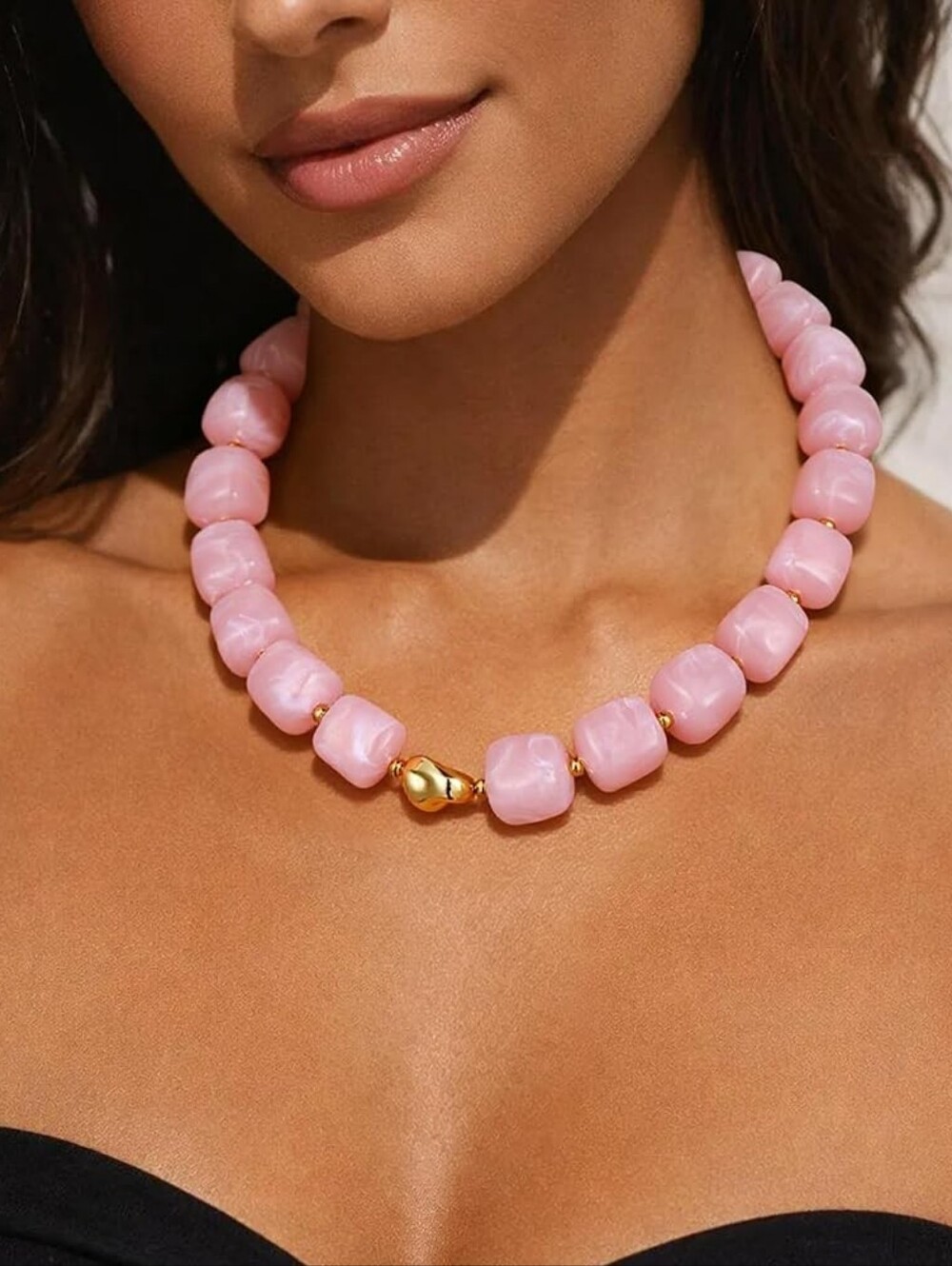 Chunky Beaded Necklace Resin Statement Lightweight Boho Choker Adjustable